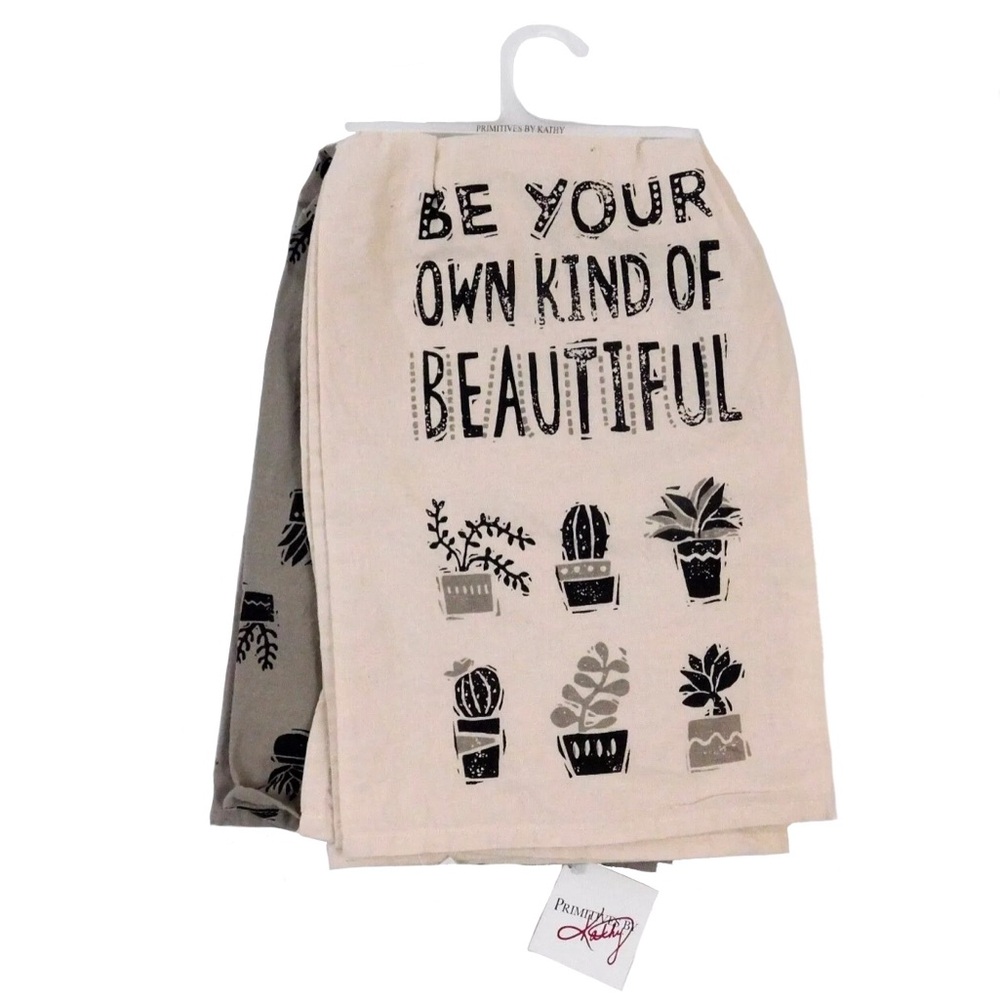 Primitives by Kathy Cotton Dish Towels with Plant Design ‘Kind of Beautiful’ 2ct